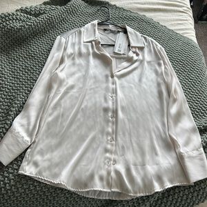 NWT Womens Zara White Satin silk button up blouse
